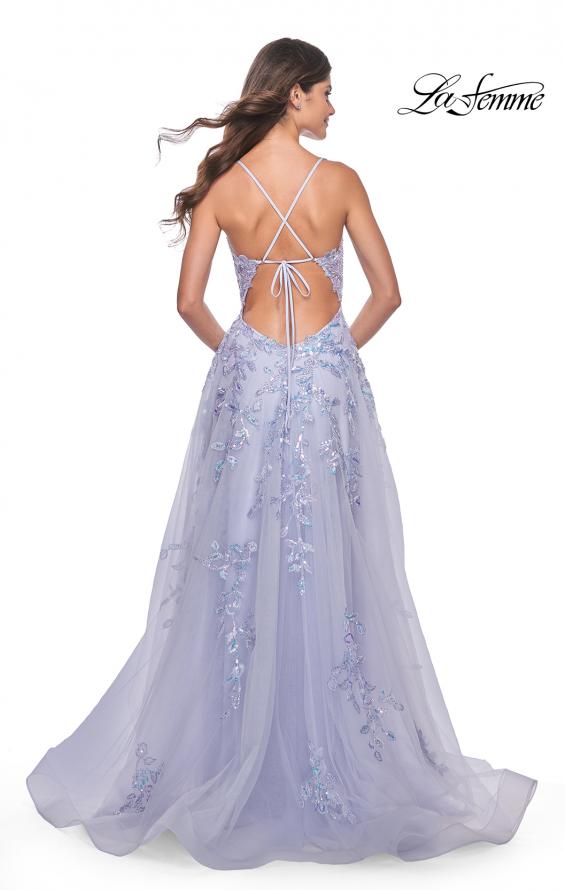 Picture of: Gorgeous Pastel Sequin Beaded Floral A-Line Tulle Dress in Light Periwinkle, Style: 32349, Back Picture