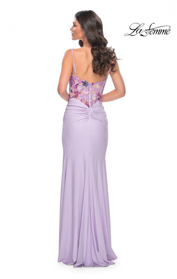 Picture of: Jersey Dress with Illusion Sequin Lace Bustier Top in Purple, Style: 32419, Back Picture