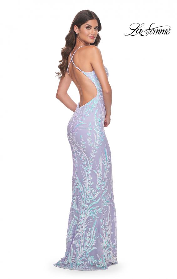 Picture of: Fitted Print Sequin Pastel Prom Dress in Light Periwinkle, Style: 31944, Detail Picture 3