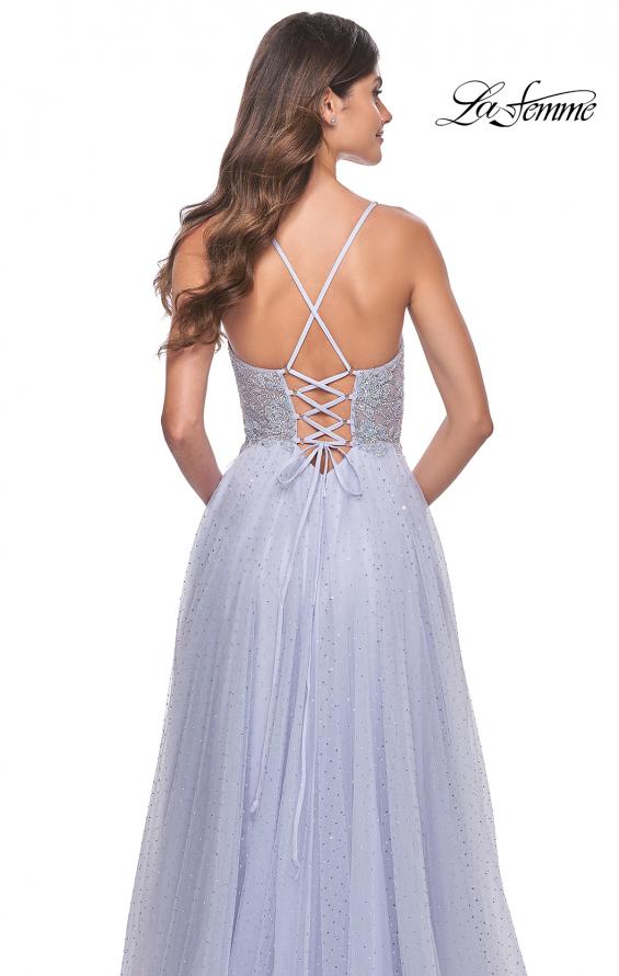 Picture of: Beautiful Rhinestone Beaded Illusion Top Tulle Prom Dress in Light Periwinkle, Style: 32020, Detail Picture 5
