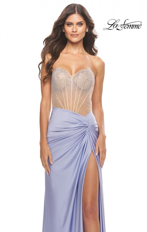 Picture of: Jersey Dress with Knot Detail and Sheer Rhinestone Bodice in Light Periwinkle, Style: 31556, Detail Picture 6
