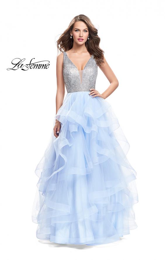 Picture of: Beaded Bodice Ball Gown with Tulle Skirt in Light Blue, Style: 26223, Detail Picture 1