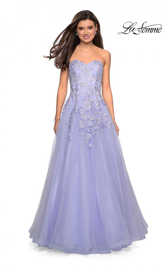Picture of: Lace Bodice Tulle Prom Dress with Sweetheart Neckline in Lilac Mist, Style: 27508, Back Picture