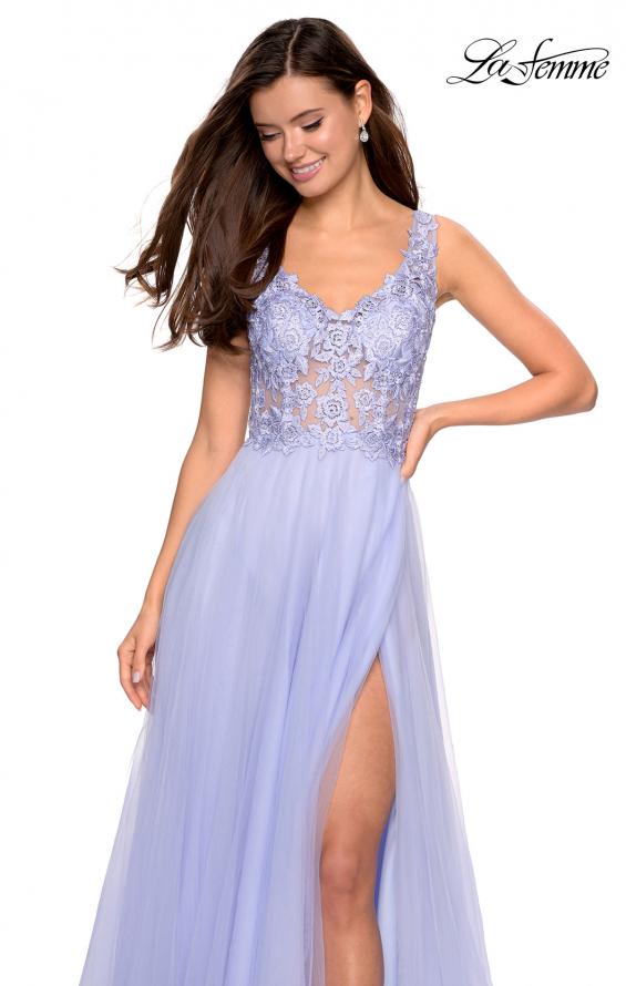 Picture of: Long Tulle Gown with Embellished Sheer Bodice in Lilac Mist, Style: 27574, Detail Picture 4
