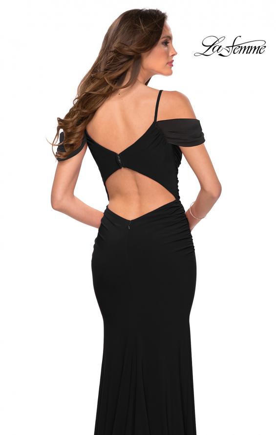 Picture of: Jersey Long Dress with Ruching and Open Back in Black, Style 29358, Detail Picture 2