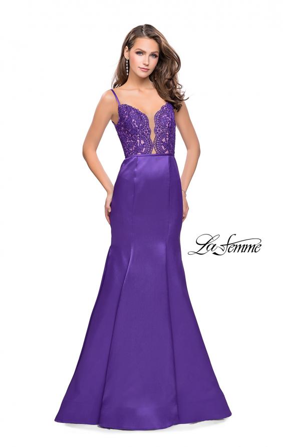Picture of: Mikado Prom Dress with Lace Beaded Bodice and Low Back in Majestic Purple, Style: 25751, Main Picture