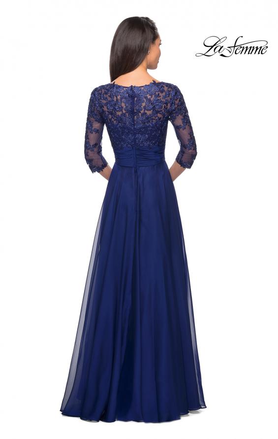 Picture of: Floor Length Chiffon Dress with Lace Sleeves in Marine Blue, Style: 27153, Detail Picture 5