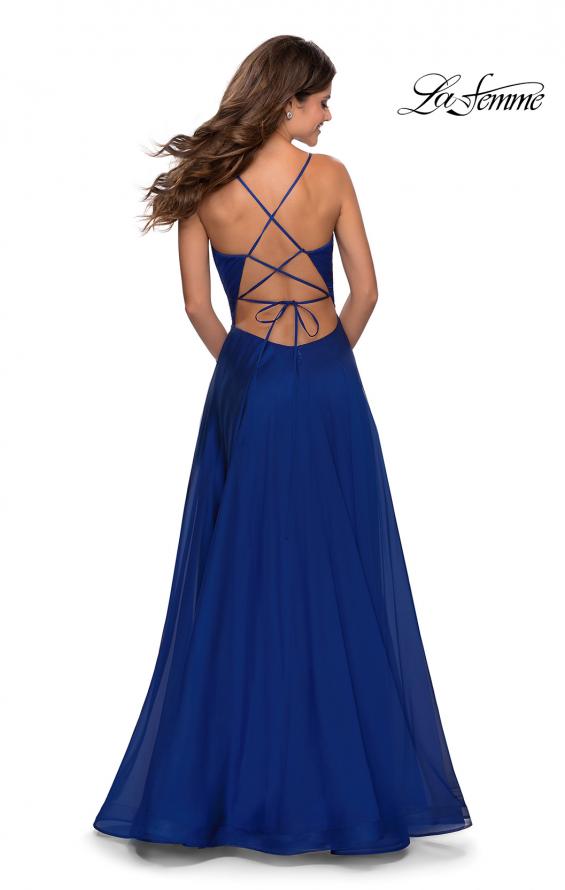 Picture of: Elegant Long Chiffon Prom Dress with Pleated Bodice in Marine Blue, Style: 28575, Back Picture