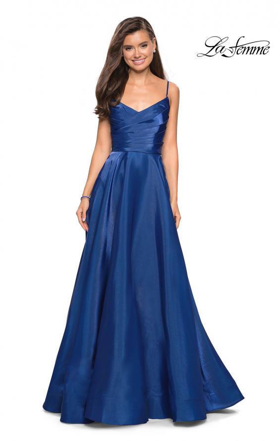 Picture of: Long Satin Simple Prom Dress with Empire Waist in Marine Blue, Style: 27226, Detail Picture 2