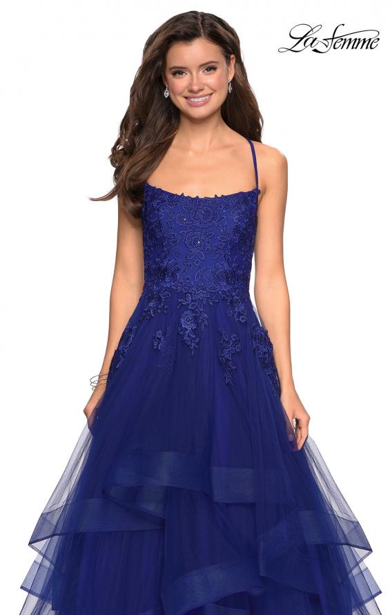 Picture of: Layered Tulle Dress with Lace Detail and Strappy Back in Marine Blue, Style: 27694, Detail Picture 3