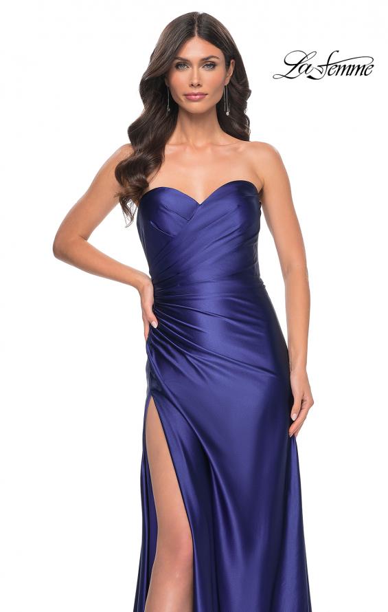 Picture of: Stretch Satin Gown with Sweetheart Top and Illusion Back in Blue, Style: 32159, Detail Picture 7