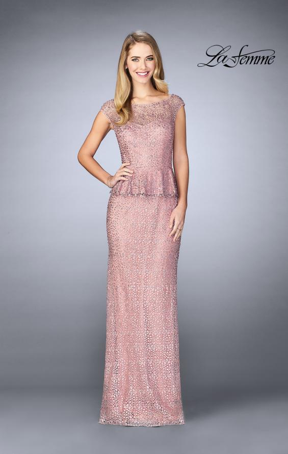 Picture of: Lace A-line Gown With Sheer Neckline and Peplum in Mauve, Style: 24896, Detail Picture 2