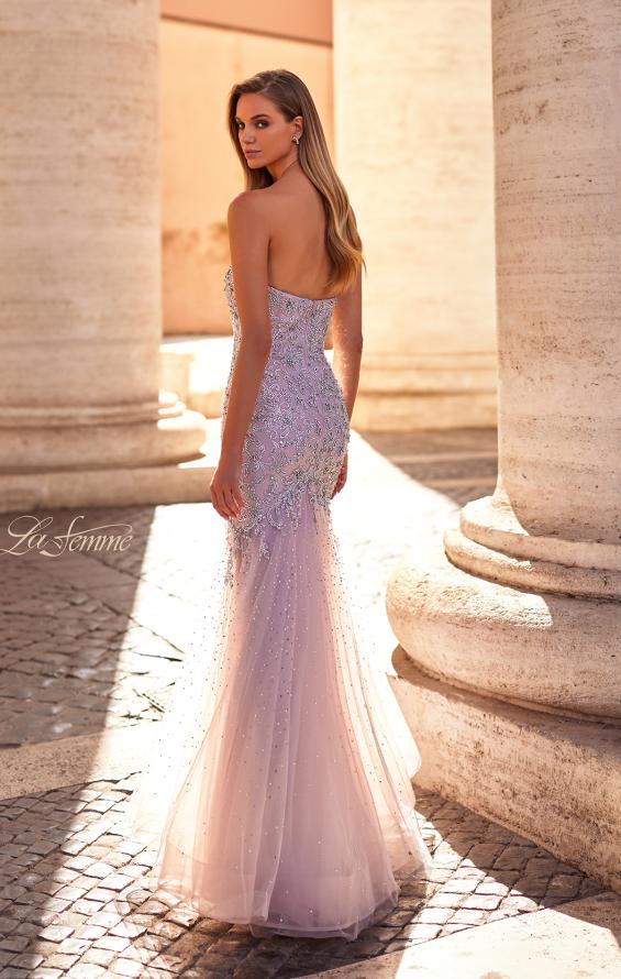 Picture of: Rhinestone and Beaded Print Mermaid Prom Gown with Sweetheart Neck in Mauve, Style: 32197, Back Picture