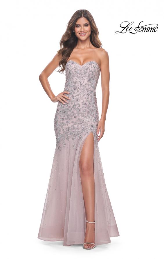 Picture of: Rhinestone and Beaded Print Mermaid Prom Gown with Sweetheart Neck in Mauve, Style: 32197, Detail Picture 6