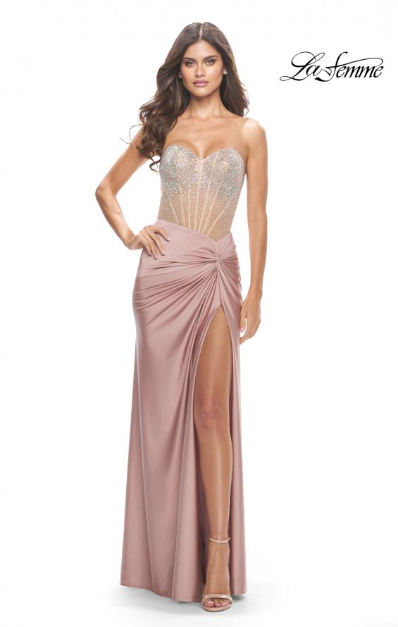 Picture of: Jersey Dress with Knot Detail and Sheer Rhinestone Bodice in Mauve, Style: 31556, Main Picture