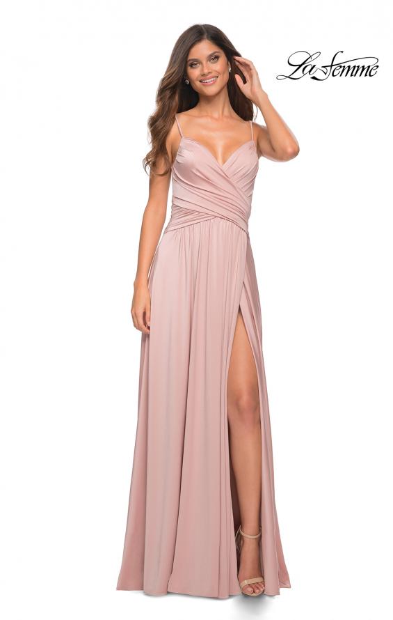 Picture of: Elegant Criss-Cross Ruched Bodice Jersey Dress in Mauve, Detail Picture 8