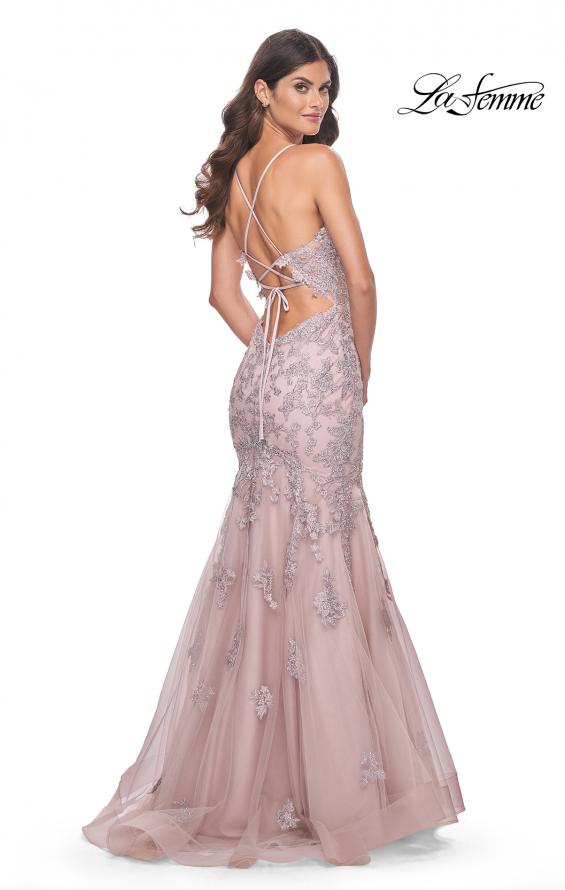 Picture of: Mermaid Lace Embellished Gown with Illusion Top in Mauve, Style: 32004, Detail Picture 8