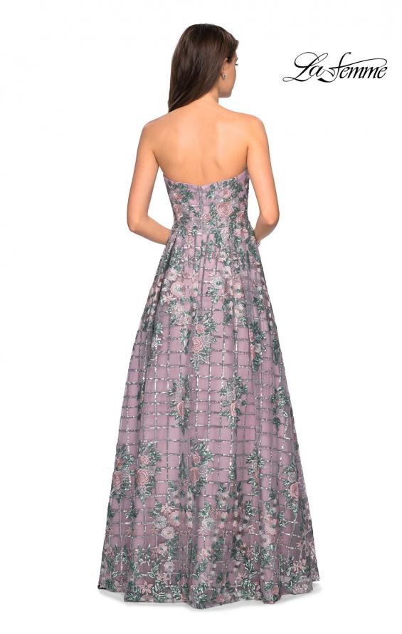Picture of: Floral and Sequin A-Line Strapless Prom Dress in Mauve, Style: 27683, Back Picture