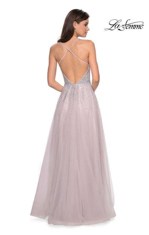 Picture of: Long Tulle Ball Gown with Cascading Rhinestones in Mauve, Style: 27750, Back Picture