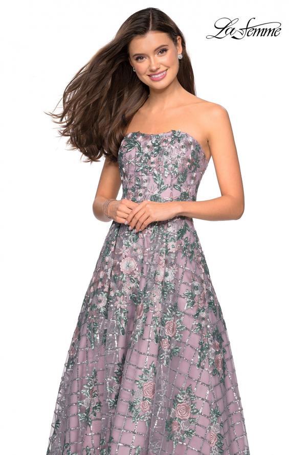 Picture of: Floral and Sequin A-Line Strapless Prom Dress in Mauve, Style: 27683, Detail Picture 1
