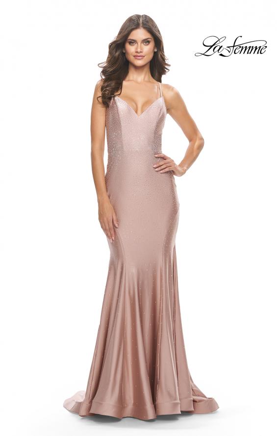 Picture of: Rhinestone Jersey Mermaid Gown with Open Back in Mauve, Style: 31220, Detail Picture 1