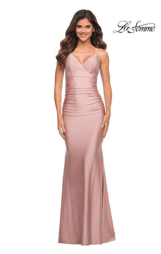 Picture of: Fitted Jersey Gown with Rhinestone Top in Mauve, Detail Picture 2