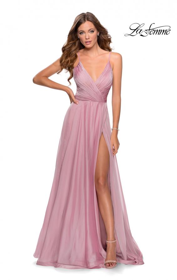 Picture of: Chiffon Prom Dress with Pleated Bodice and Pockets in Mauve, Style: 28611, Detail Picture 3