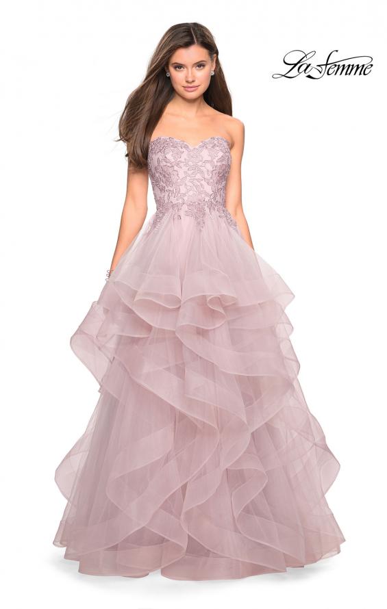 Picture of: Strapless Tulle Prom Gown with Lace Embellishments in Mauve, Style: 27620, Detail Picture 5