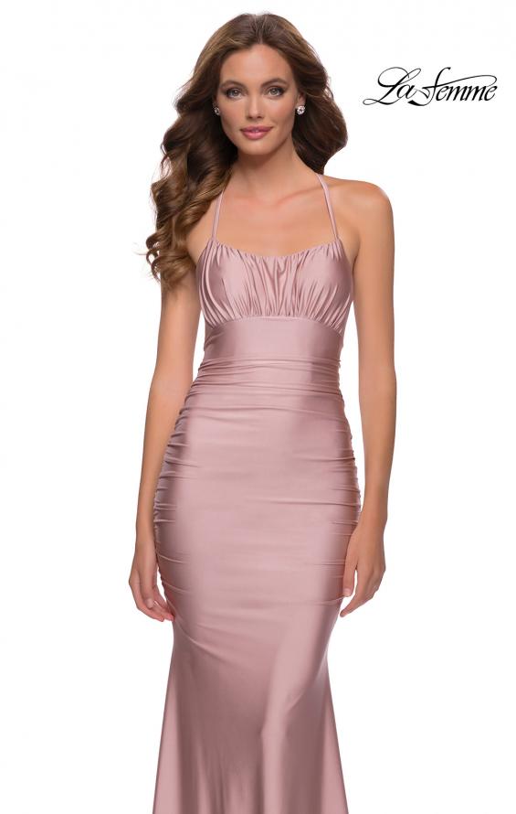 Picture of: On Trend Jersey Long Dress with Ruching on Bodice in Mauve, Style 29873, Detail Picture 7
