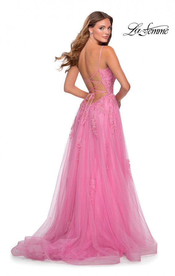 Picture of: A-line Tulle Gown with Floral Embroidery and Pockets in Millennial Pink, Style: 28470, Back Picture