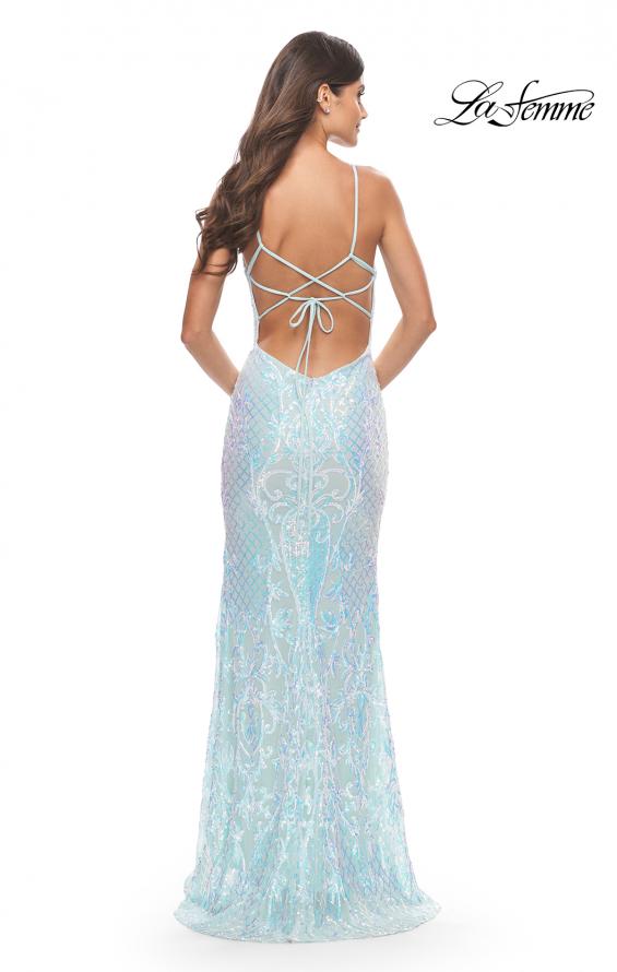 Picture of: Print Sequin Iridescent Prom Dress with Strappy Back in Mint, Style: 31547, Back Picture