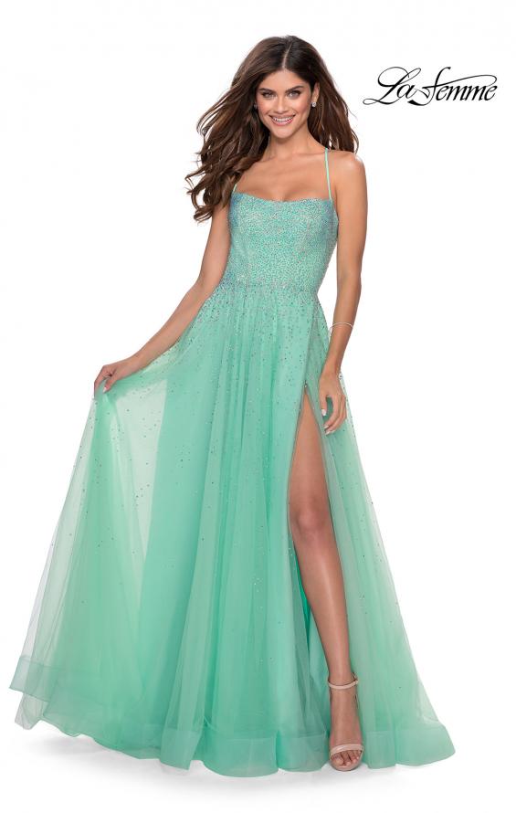 Picture of: A-line Tulle Dress with Beaded Bodice and Pockets in Mint, Style: 28583, Detail Picture 3