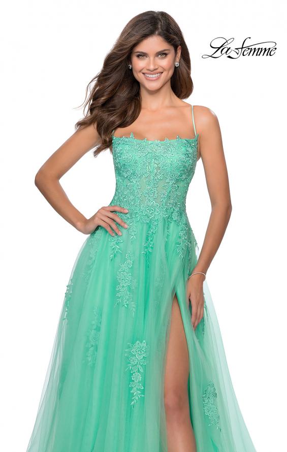 Picture of: A-line Tulle Gown with Floral Embroidery and Pockets in Mint, Style: 28470, Detail Picture 5