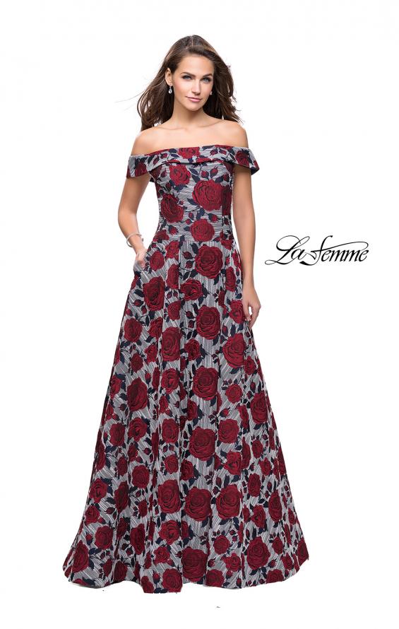 Picture of: Off the Shoulder A-line Gown with Floral Print in Multi, Style: 25790, Main Picture
