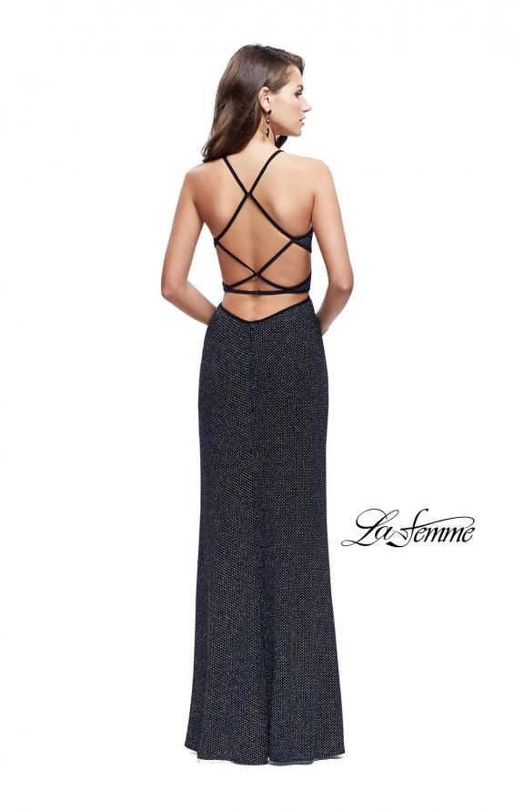Picture of: Long Glittering Jersey Dress with Side Cut Outs and Open Back in Multi, Style: 25619, Back Picture
