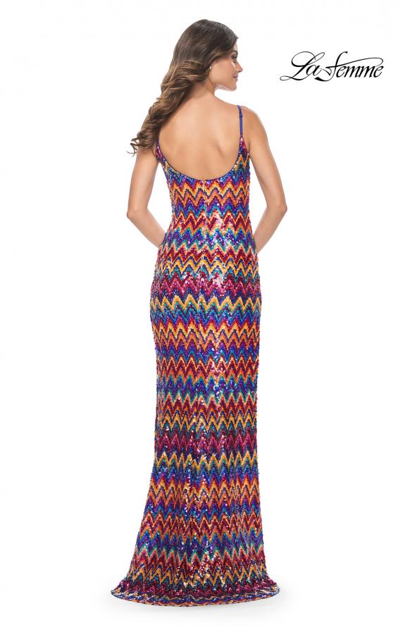 Picture of: Zig Zag Print Sequin Dress with High Slit in Multi, Style: 32006, Back Picture