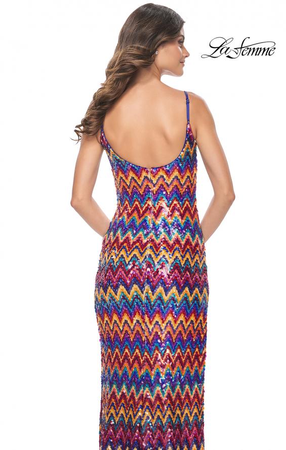 Picture of: Zig Zag Print Sequin Dress with High Slit in Multi, Style: 32006, Detail Picture 2