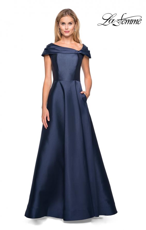 Picture of: Long A-Line Off the Shoulder Gown with Pockets in Navy, Style: 26877, Main Picture