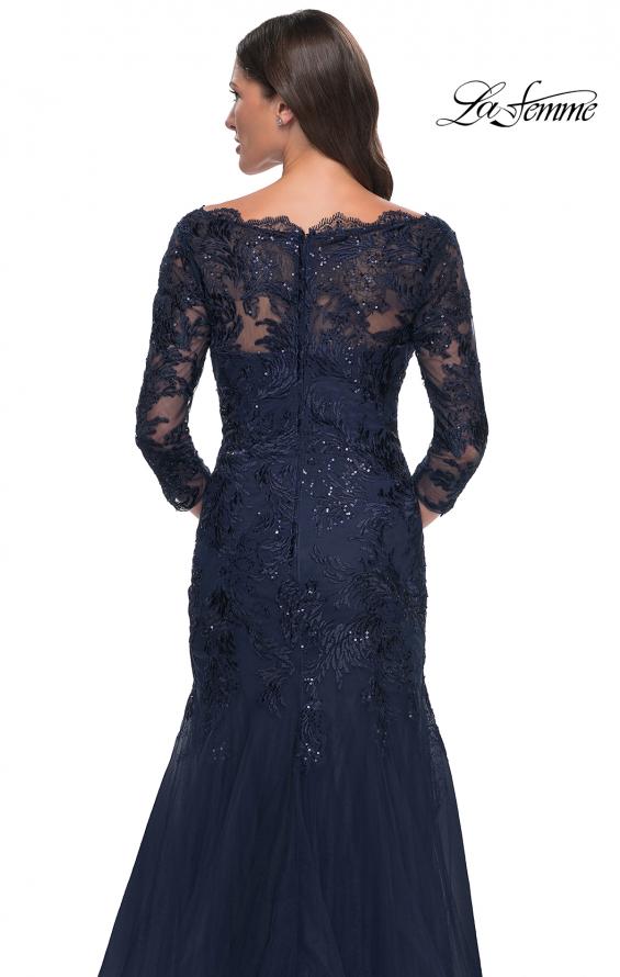Picture of: Mermaid Tulle and Lace Dress with Scallop Detailed Neckline in Navy, Style: 30823, Detail Picture 10