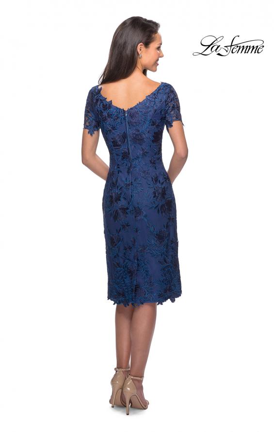 Picture of: Short Sleeve Knee Length Lace Dress with V-Neck in Navy, Style: 25522, Back Picture