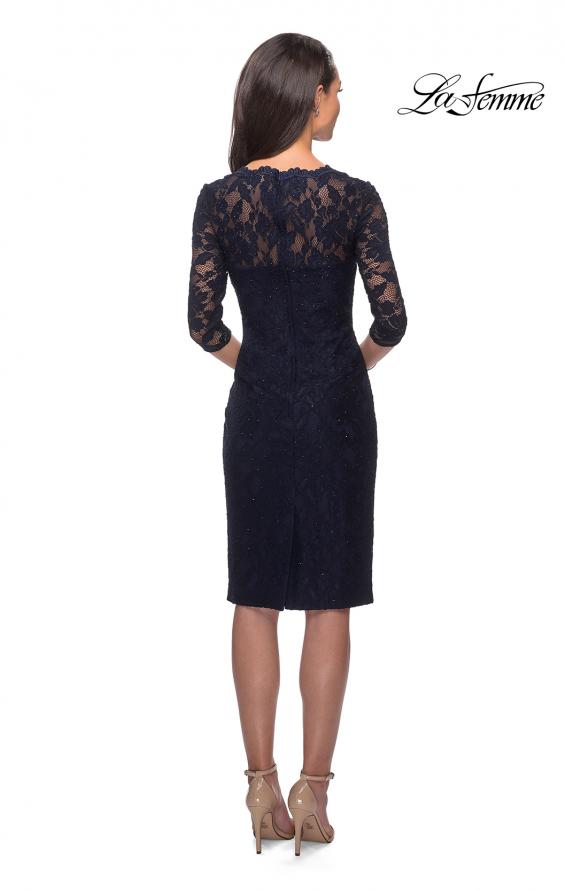 Picture of: Knee Length Lace Dress with Rhinestone Detailing in Navy, Style: 25527, Back Picture