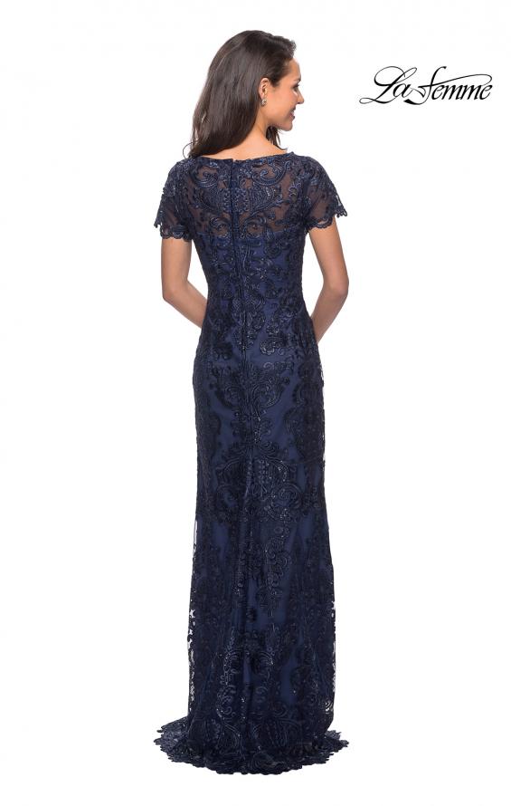 Picture of: Long Lace Dress with Rhinestones and Short Sleeves in Navy, Style: 26405, Back Picture