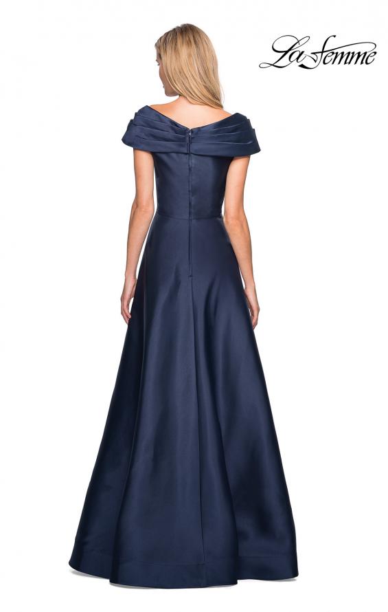 Picture of: Long A-Line Off the Shoulder Gown with Pockets in Navy, Style: 26877, Back Picture