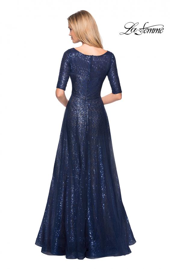 Picture of: Fully Sequined Floor Length Gown with Pockets in Navy, Style: 27016, Back Picture