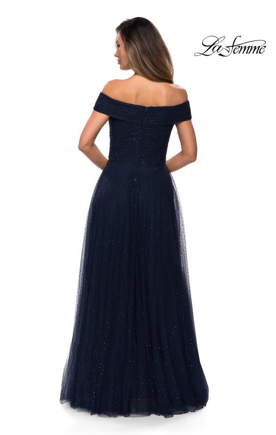 Picture of: Tulle Off the Shoudler A-line Dress with Rhinestones in Navy, Style: 28051, Back Picture