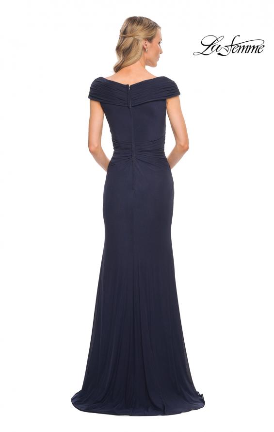 Picture of: Elegant Net Jersey Long Gown with Ruching in Blue, Style: 29996, Back Picture