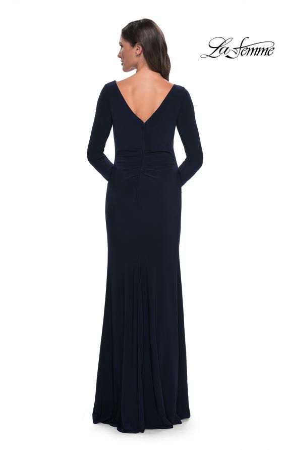 Picture of: Chic Jersey Long Dress with Ruffle Detail Skirt in Navy, Style: 30881, Back Picture