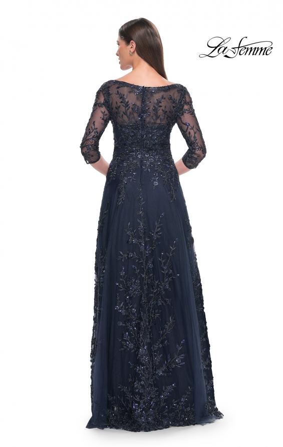 Picture of: Stunning Evening Gown with Lace Beaded Design in Navy, Style: 31719, Back Picture
