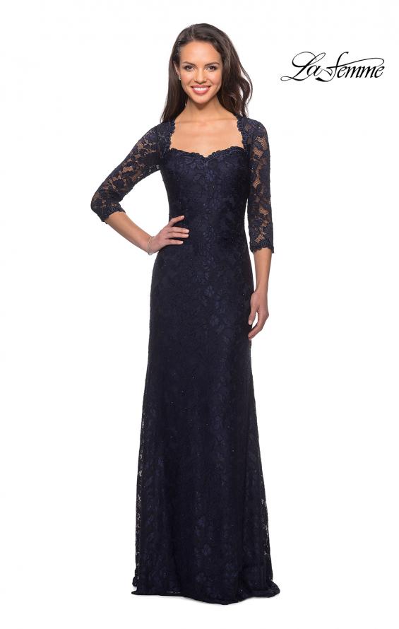 Picture of: Long Lace Gown with Sweetheart Neckline in Navy, Style: 26427, Detail Picture 1