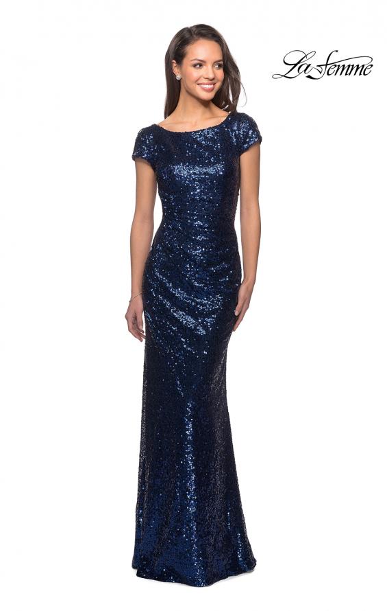 Picture of: Fully Sequined Long Dress with Short Sleeves in Navy, Style: 27079, Detail Picture 1